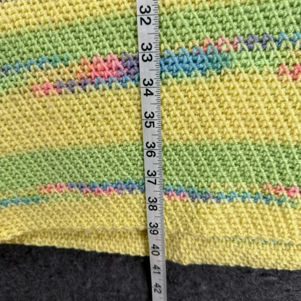 Handmade Crochet Baby Blanket Yellow Green Pastel Rainbow‎ Stripes 36x40